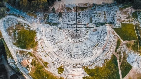 Panoramic view of the ancient Greek theater of Syracuse. Video stock 104543053