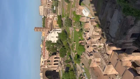 Panoramic view of ancient Roman architecture from Rome Forum. Vertical Stock Footage 194824771