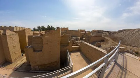 Panoramic View of Ancient Ruins with Brick Walls in ancient city of Babylon.. Stock Photos