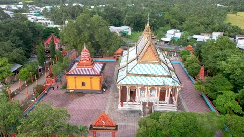 Panoramic view of the ancient Sangke khmer temple Stock Footage 218166676