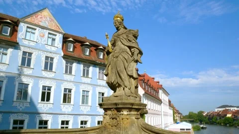 Panoramic view of an ancient statue in Bamberg, Romantic Road, Germany Stock Footage 265076016