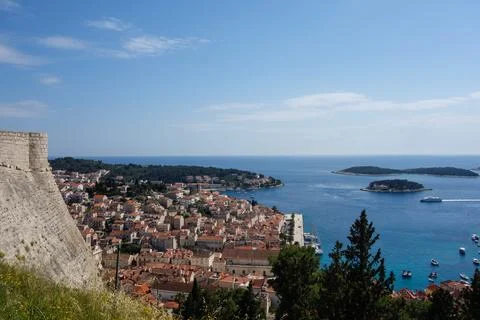 Panoramic view of the ancient town of Hvar on the Adriatic coast of Croatia.. Stock Photos