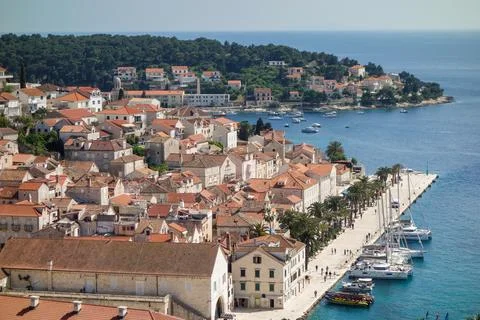 Panoramic view of the ancient town of Hvar on the Adriatic coast of Croatia Stock Photos