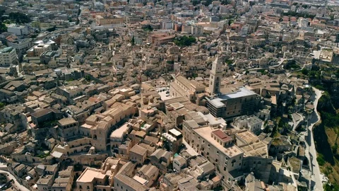 Panoramic view of ancient town of Matera in sanny day, Basilicata, southern Stock Footage 111862549