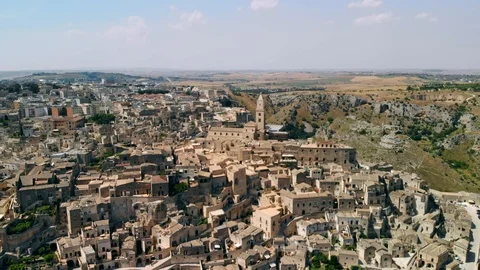 Panoramic view of ancient town of Matera in sanny day, Basilicata, southern Stock Footage 111945246