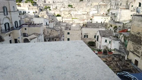 Panoramic view of ancient town of Matera in sanny day, Basilicata, southern Stock Footage 135504239