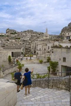 Panoramic view of the ancient town of Matera (Sassi) in Basilicata. Unesco site. Stock Photos