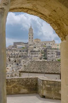 Panoramic view of the ancient town of Matera (Sassi) in Basilicata. Unesco site. Stock Photos