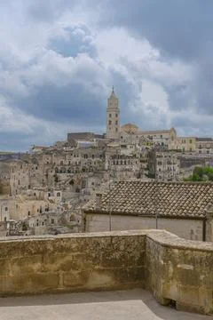 Panoramic view of the ancient town of Matera (Sassi) in Basilicata. Unesco site. Stock Photos