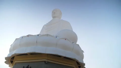 Panoramic View and White Buddha Statues at Long Son Pagoda – Nha Trang, Vietnam Stock Footage 306763623
