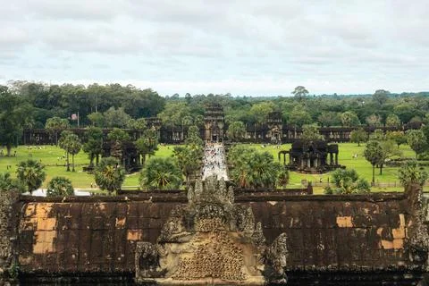 Panoramic View Of Angkor Wat Temple Complex In Cambodia Surrounded By Greenery Photos