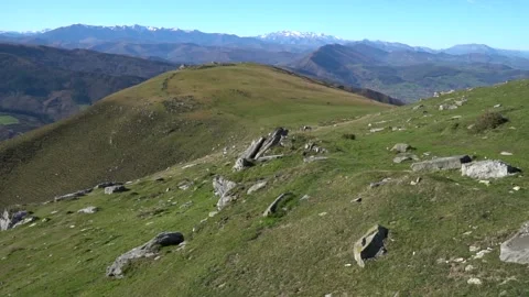 Panoramic view of the animals in the mountain in Cantabria Stock Footage 137778354