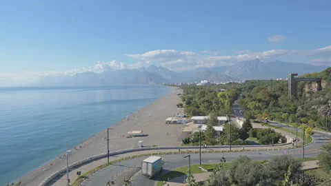 Panoramic view to Antalya, Turkey and Konyaalti beach Stock Footage 263544809