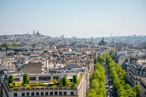 Panoramic View from Arc de Triomphe Notheast to Sacre Coeur Church, Paris Stock Photos
