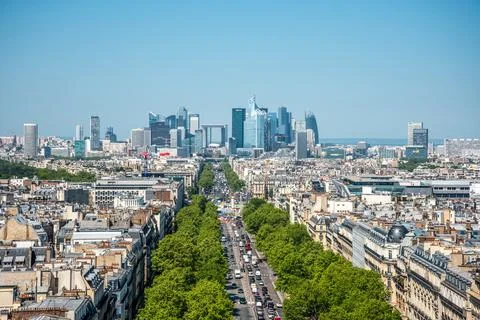 Panoramic View from Arc de Triomphe to La Defense District, Paris Stock Photos