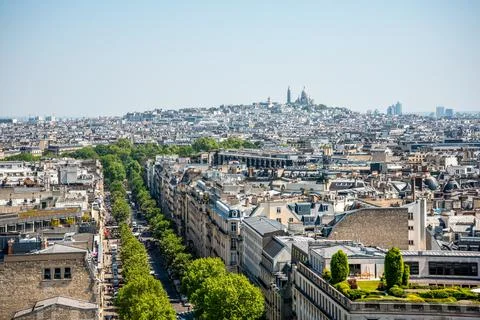 Panoramic View from Arc de Triomphe Notheast to Sacre Coeur Church, Paris Stock Photos
