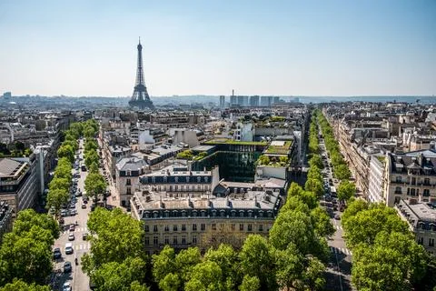 Panoramic View from Arc de Triomphe South to Tour Eiffel, Paris Stock-Fotos