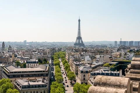 Panoramic View from Arc de Triomphe South to Tour Eiffel, Paris Stock Photos
