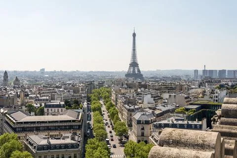 Panoramic View from Arc de Triomphe South to Tour Eiffel, Paris, France, Europe Foto stock