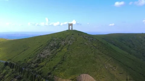 Panoramic view of the Arch of Freedom monument in Bulgaria’s Balkan Mountains. Stock Footage 311367873