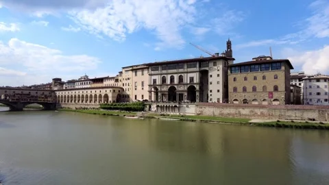 A panoramic view of Arno River and historical Florence Stock Footage 313267033