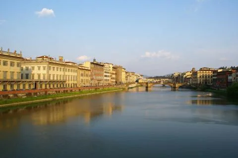 Panoramic view of the Arno river in Florence, Italy Stock Photos