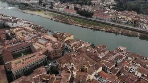 Panoramic view of the Arno river in the Italian city Stock Footage 144838741