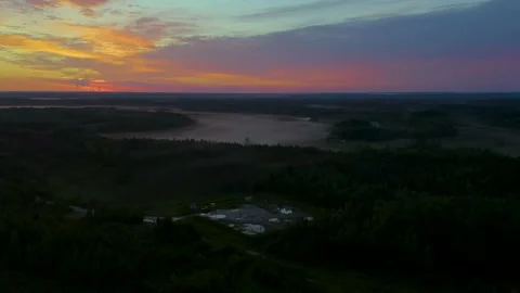 Panoramic view around bright orange dawn over the Northern regions of Russia 스톡 동영상 134946131