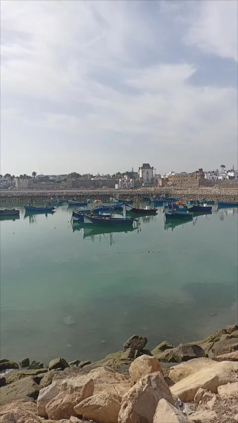 Panoramic View of Asilah Harbor and Fishing Boats Morocco Stock Footage 342024226