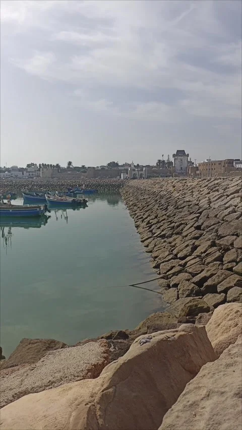 Panoramic View of Asilah Harbor and Fishing Boats Morocco Stock Footage 342024230