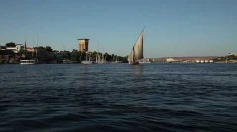 Panoramic view of Aswan from the Nile, Egypt Stock Footage 34791002