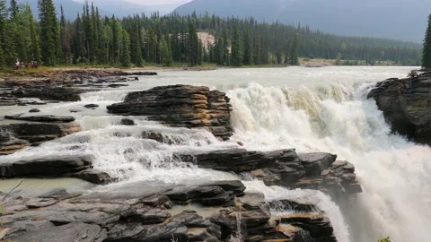 Panoramic view of Athabasca Falls on the Icefields Parkway in Alberta, Canada. 動画素材 153162328