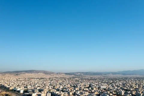 Panoramic View of Athens Cityscape with Distant Mountains Stock Photos