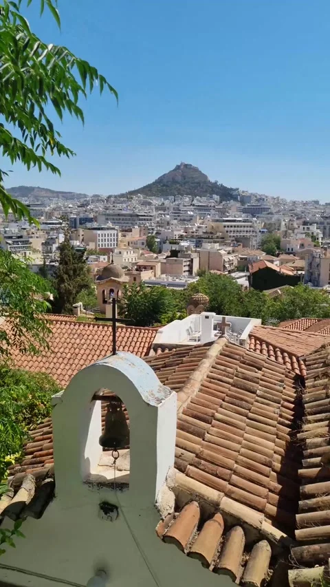 A panoramic view of Athens, Greece, with Mount Lycabettus clearly visible  Stock Footage 284711492