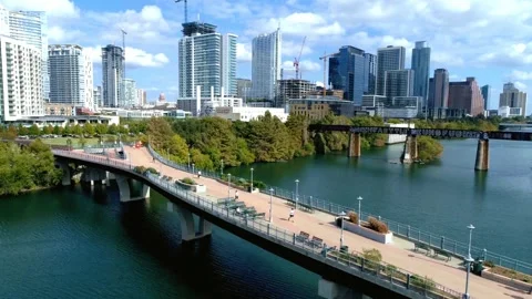 Panoramic View of Austin, Texas Cityscape and Waterfront Park Video stock 311653462
