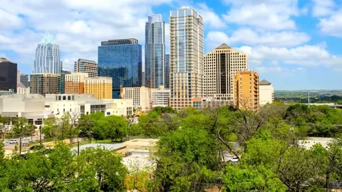 Panoramic View of Austin, Texas Skyline and Cityscape with Lush Green Foliage Stock Footage 310705649