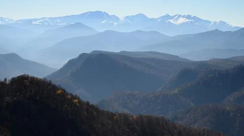 Panoramic view on autumn mountain layers Stock Photos