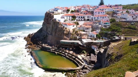 Panoramic View of Azenhas do Mar Beach in Sintra Portugal Stock Footage 155452033