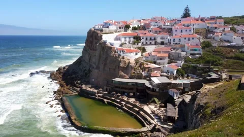 Panoramic View of Azenhas do Mar Beach in Sintra Portugal Video stock 155452069