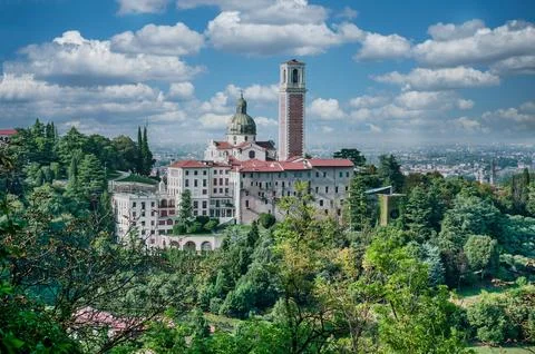 Panoramic view of the back of the Sanctuary of Monte Berico in Vicenza, Italy Stock Photos