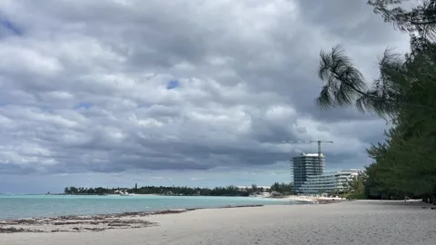 Panoramic view on the Baja mar beach in Bahamas Stock Footage 329900434