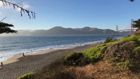 Panoramic view of Baker beach in San Francisco Stock Footage 114220899