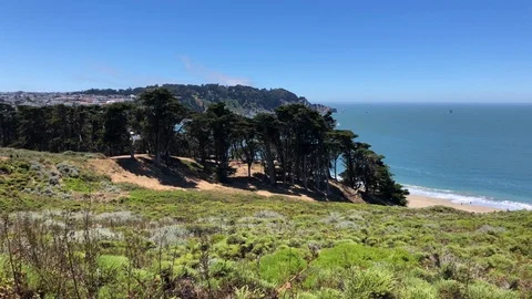 Panoramic view of Baker beach in San Francisco Stock Footage 114220910