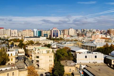 Panoramic view of Baku - the capital of Azerbaijan located by the Caspian See Stock Photos