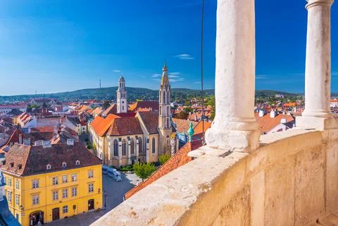 A panoramic view from the balcony of the Fire Tower of Sopron, Hungary Stock Photos
