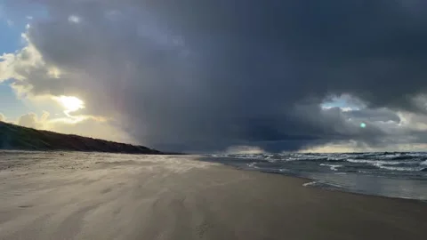 Panoramic view of Baltic sea and rainy clouds in winter Stock Footage 167273979