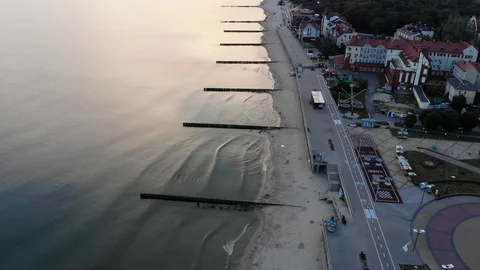Panoramic view of the Baltic Sea on sunset, from drone Stock Footage 111898796