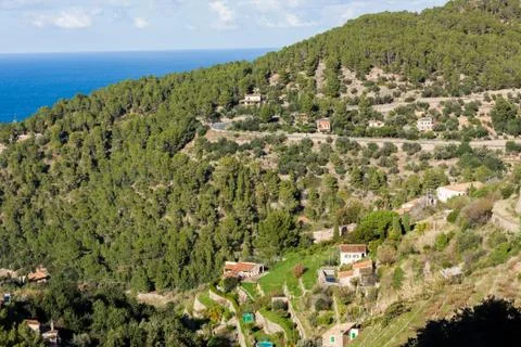Panoramic view of Banyalbufar, Majorca, Spain Stock Photos