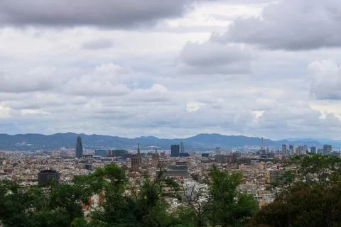 A panoramic view of Barcelona, captured from an elevated vantage point Stock Photos