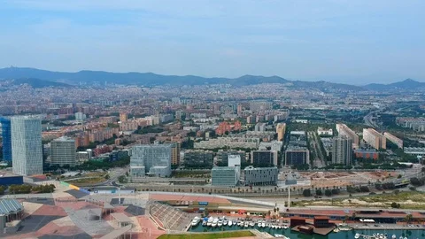Panoramic view of Barcelona from the drone. Видео 118322875
